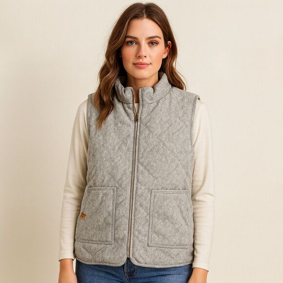 Ampersand Gray Quilted Herringbone Zip Front Puffer Vest Women’s XXXL - Picture 1 of 7
